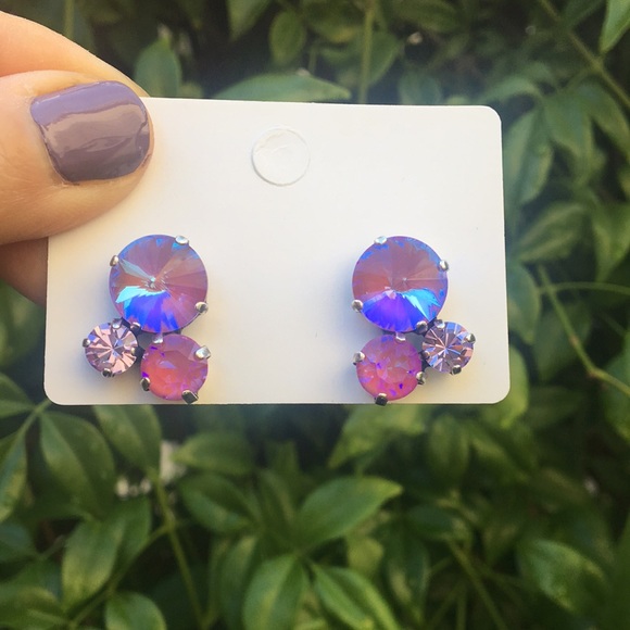 Fuchsia Magenta + Violet Crystal Earrings - Picture 13 of 14